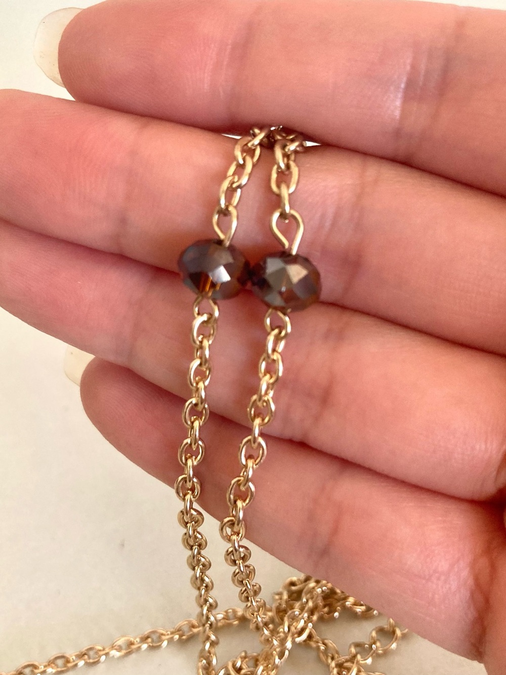 Gold-Tone Tassel Pendant nwot chain Necklace Brown center women’s jewelry - Picture 5 of 9